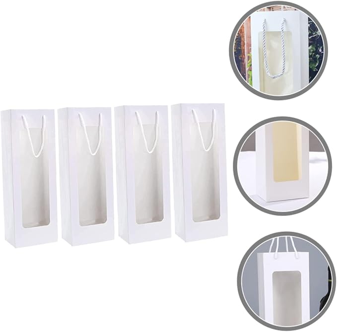 4pcs Window Wine Bag Flower Kraft Bags Wine Bags Bulk Wine Bags for Wine Bottles Brown Paper Bags Red Wine Bag Kraft Paper Open The Window White Decanter