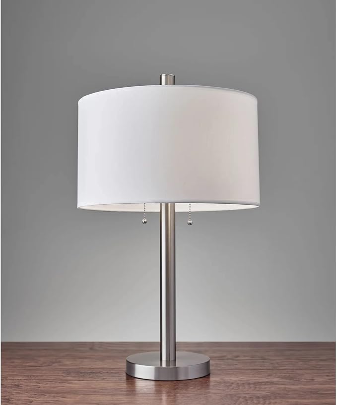 Adesso 4066-22 Boulevard Table Lamp, 28 in., 2 x 100 W Incandescent/26W CFL, Brushed Steel Finish, 1 Bedside Lamp
