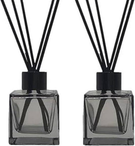 2PCS 50ml/1.7oz Glass Diffuser Bottle Jar Empty Square-Shaped Glass Fragrance Bottle Container Fragrance Accessories DIY Replacement Diffuser Sticks Decor (Grey)