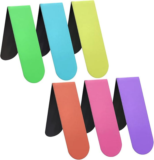 BlingKingdom 6pcs Magnetic Bookmark Cute Solid Colorful Page Marker Clip 6 Colors Book Marker Clip for Book Lovers, Teachers, Students, Printing on 2 Side