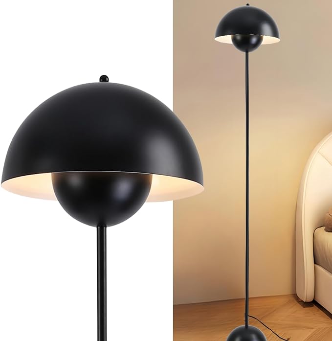 COSYLUX Modern Floor Lamp for Living Room, Industrial Tall Standing Lamp for Bedroom, Metal Shade Reflecting Light Reading Floor Lamp for Office, Nursery Room, Corner(Black)