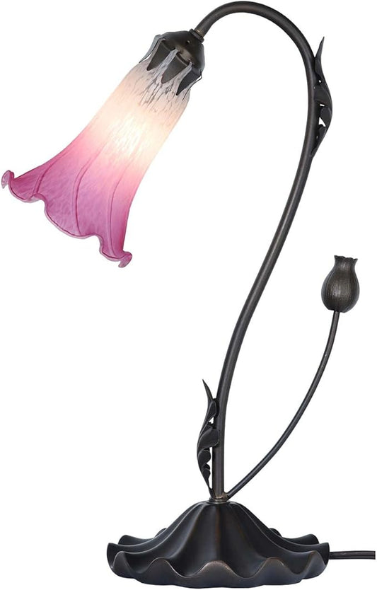 Bieye L10846 Lily Flower Blown Glass Accent Table Lamp for Living Room Bedroom Decoration (1-Light, Pink)