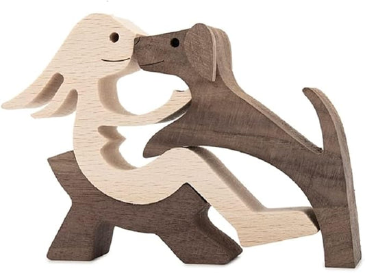 Hand Carved Wooden Woman & Dog Statue - Home Office Decor Wood Human & Dog Sculpture, Unique Gift to Remember Friendship