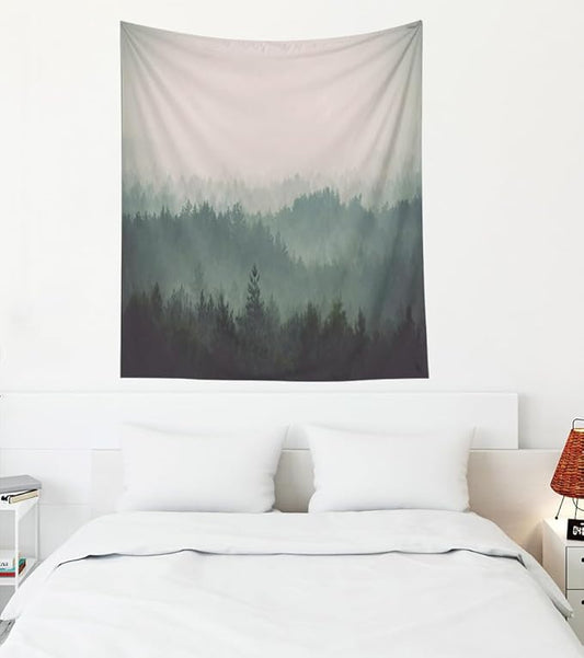 EMMTEEY Foggy Forest Tapestry Nature Tapestry View of Misty Forest Wall Art Tapestry 50X60 Wall Tapestry for Living Room Bedroom