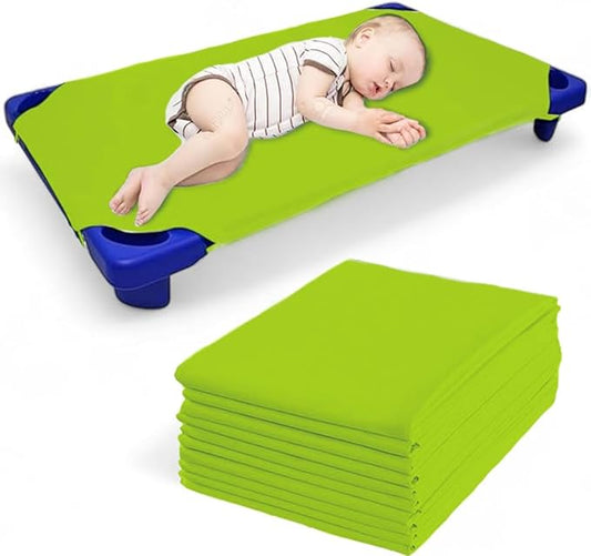 Pack of 24 Cot Sheet for Daycare Preschool Cot Bed -Polyblend Fabric with Corner Elastic Cots Sheets Fits On 22" X 52" Inches Size Toddler and Preschool Daycare Cot Parrot Green 22 X 52 Size
