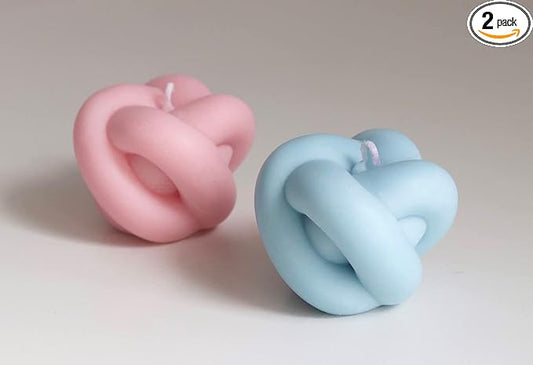Knot Candle, Set of 2, All Natural Premium Soy and Palm Wax, Shaped Candles, Trendy Room Decor, Aesthetic Candles, Vanilla Scented, Danish Pastel Room Decor, Gift for Her (Pink+Blue)