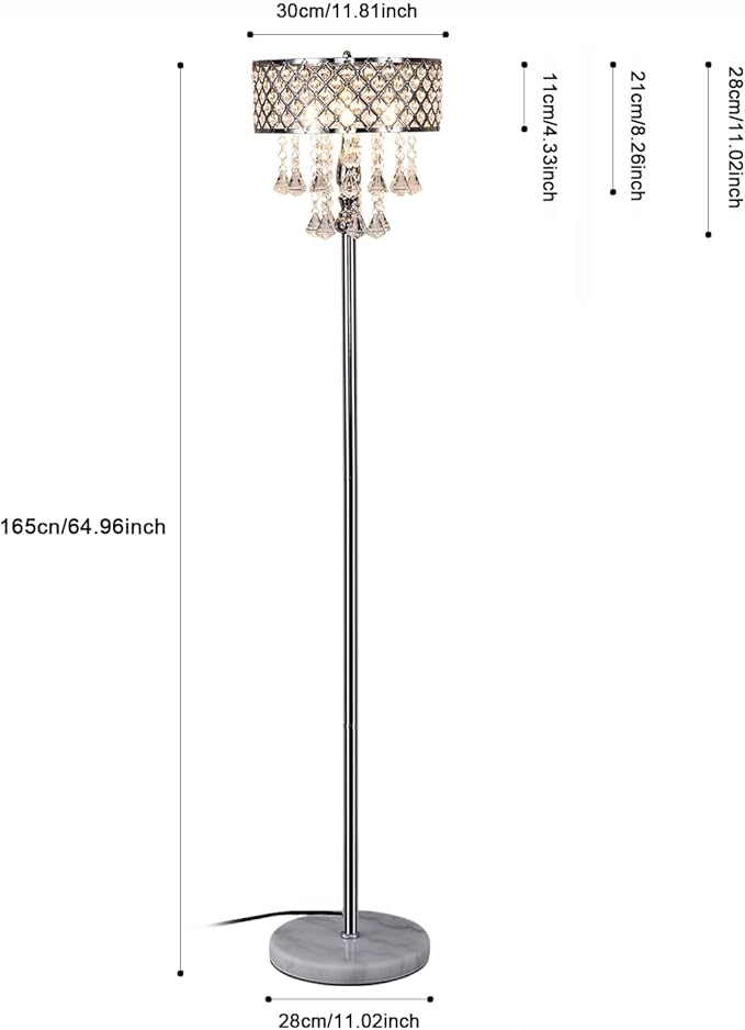 Hsyile KU300256 Mini European Crystal Floor Lamp for Living Room,Bedroom,Office,Chrome Finish,3 Lights
