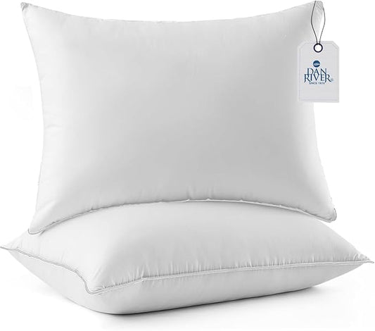 DAN RIVER Double Needle Pillows King (20x36), Set of 2 | White Hotel Pillows | Cooling Pillow for Side Sleepers | Back Sleeper Pillows | Best Pillows for Sleeping | Dorm Room Essentials