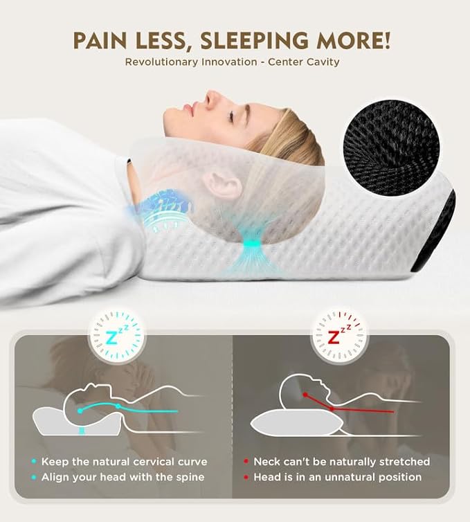 Osteo Cervical Pillow for Neck Pain Relief, Hollow Design Odorless Memory Foam Pillows with Cooling Case, Adjustable Orthopedic Bed Pillow for Sleeping, Contour Support for Side Back Stomach Sleepers