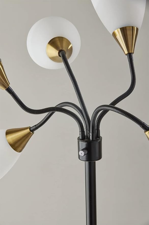 Adesso Floor Lamp with 5 Movable Shades & Adjustable Brightness – Perfect Lighting for Bedroom Decor, Beauty & Art Studio, Black