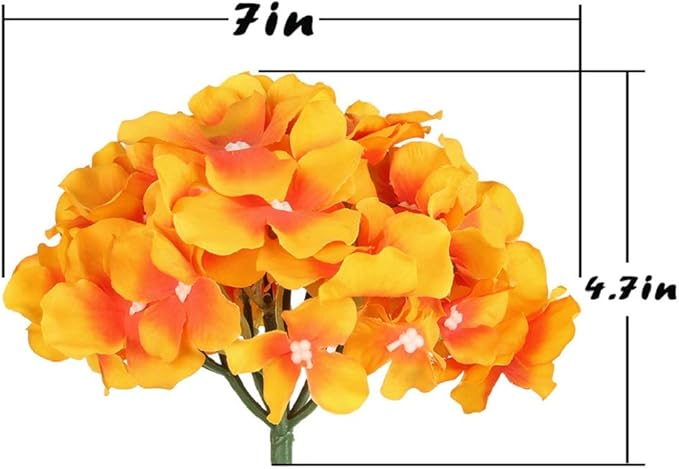 Flojery Silk Hydrangea Heads Artificial Flowers Heads with Stems for Home Wedding Decor,Pack of 10 (Sunset)