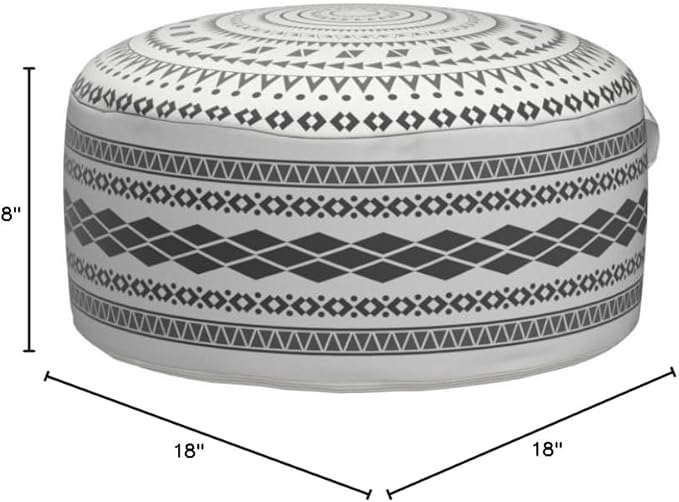 MOCOFO Unstuffed Round Pouf Covers Boho Colorful Geometric Ottoman Pouf Cover with Handle Design,Decoration Footstool for Living Room,Bedroom,Patio (Black,18x18x8)