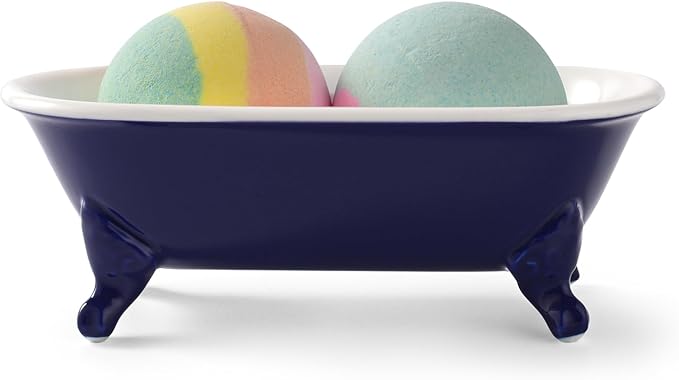 6.5" Ceramic Mini Decorative Clawfoot Bathtub Bar Soap Dish, Kitchen Sponge Holder and Shower Tray for Bathroom, 1 Pack(Navy Blue)