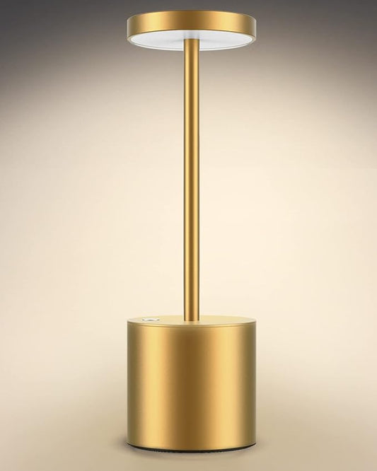 Cordless Table Lamp, Rechargeable LED Battery 5000mAh Metal USB Portable Powered Desk Lamp, 3 Levels Brightness Light for Restaurants Outdoor (10.25in Gold)