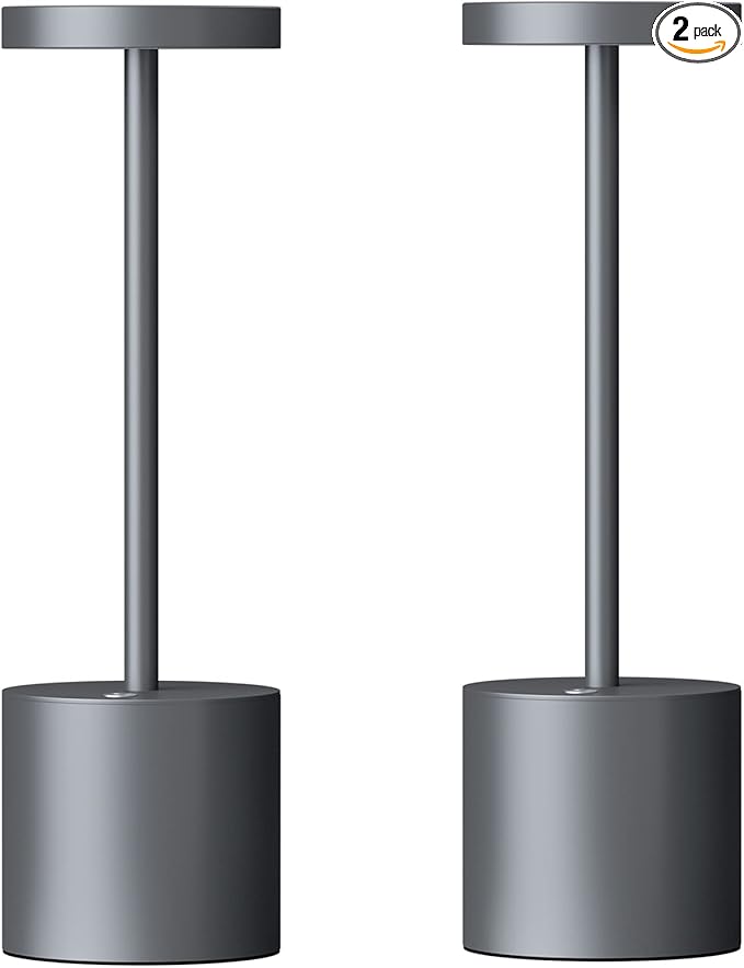 SAKRINGT 2 Pack Cordless Table Lamp Rechargeable,5000mAh Battery Operated Portable LED Table Light,Dimming Desk Lamp for Patio/Restaurant/Outdoor (Grey)