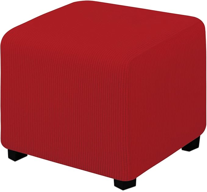 Easy-Going Stretch Square Ottoman Cover Folding Storage Stool Furniture Protector Soft slipcover with Elastic Bottom (15x15x15inch, Christmas Red)