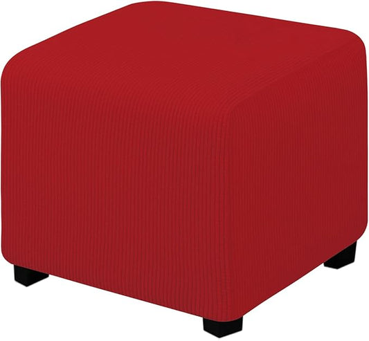 Easy-Going Stretch Square Ottoman Cover Folding Storage Stool Furniture Protector Soft slipcover with Elastic Bottom (15x15x15inch, Christmas Red)