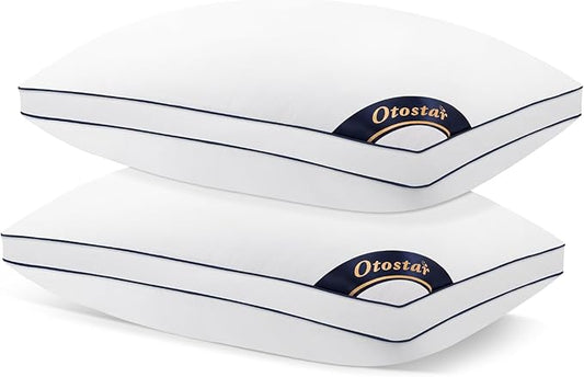 OTOSTAR Pillows Standard Size Set of 2 Bed Pillows for Sleeping Cooling Pillows 2 Pack with 3D Microfiber Filling Breathable Cover Pillows for Back Stomach or Side Sleepers Soft Fluffy Pillows for Bed