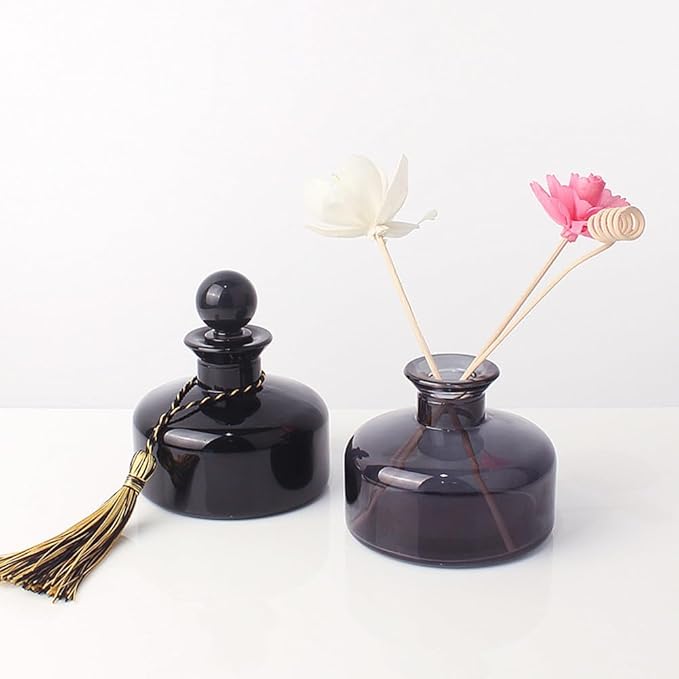 200 ml/6.7 oz Empty Glass Diffuser Bottles Refillable Aromatherapy Jar Container DIY Replacement Reed Diffuser Accessories Essential Oils Crafts Decor(Black)