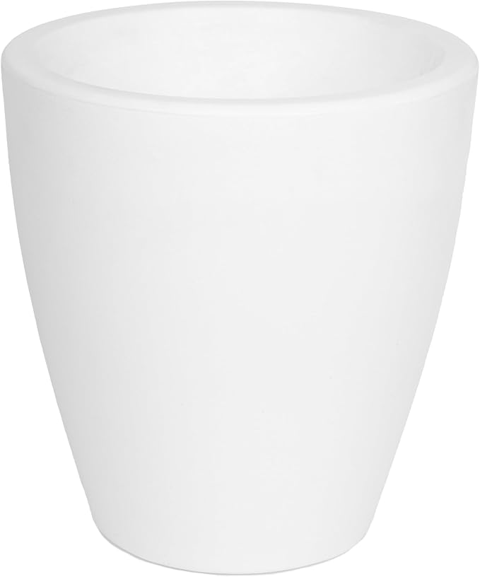 Elly Décor 12 inch Planter for Garden with Drainage, Large Round, Lightweight & Extremely Durable, Deck Indoor/Outdoor Plastic Pot, 12"x12"x7", White