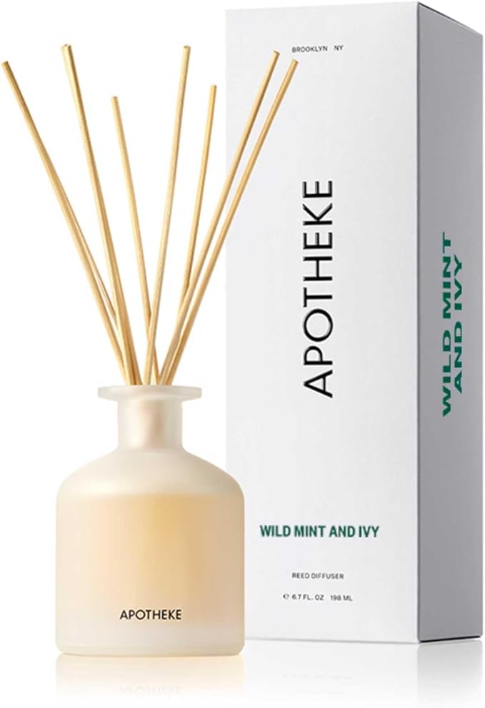 Apotheke Luxury Scented Oil Reed Diffuser for Home (Wild Mint & Ivy) - Home Fragrance Diffuser Set with Sticks