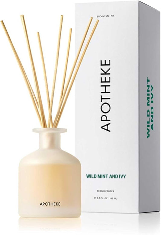 Apotheke Luxury Scented Oil Reed Diffuser for Home (Wild Mint & Ivy) - Home Fragrance Diffuser Set with Sticks