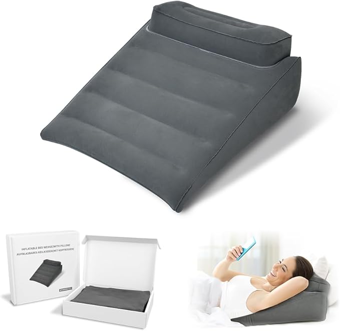 Nevife Inflatable Triangle Bed Wedge Pillow-Fast Inflating/Deflation Valve-Portable Travel Leg Elevation,Adjustable Incline Pillow for Back Support,Sleeping, Acid Reflux,Snuoring,Footrest