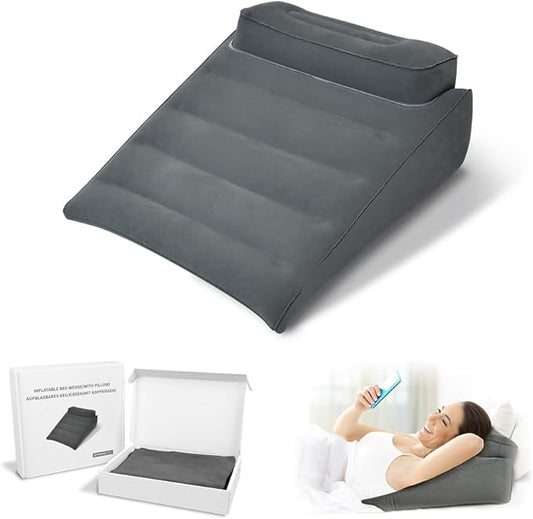 Nevife Inflatable Triangle Bed Wedge Pillow-Fast Inflating/Deflation Valve-Portable Travel Leg Elevation,Adjustable Incline Pillow for Back Support,Sleeping, Acid Reflux,Snuoring,Footrest