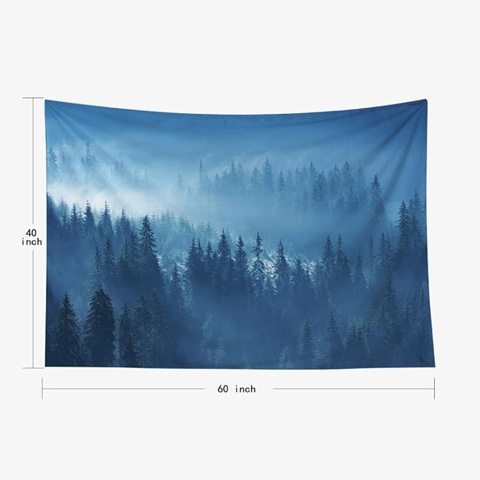 EMMTEEY Forest Wall Hanging - Mystical Mountain Pine Forest in Fog Scenic Tapestry, 60x40, Perfect for Families