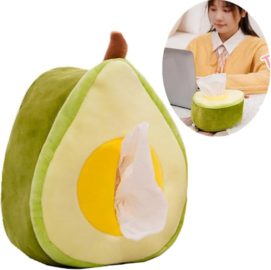 Fruit Tissue Box Cover, Plush Fabric, Home and Car Decorative Accessory (Avocado Shape)