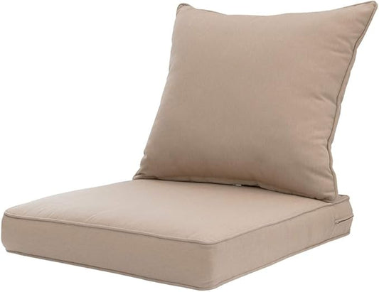 QILLOWAY Outdoor/Indoor Deep Seat Cushions for Patio Furniture, Lawn Chair Cushion 24 x 24 inch 1 Set, All Weather (Sand/Beige/Camel)