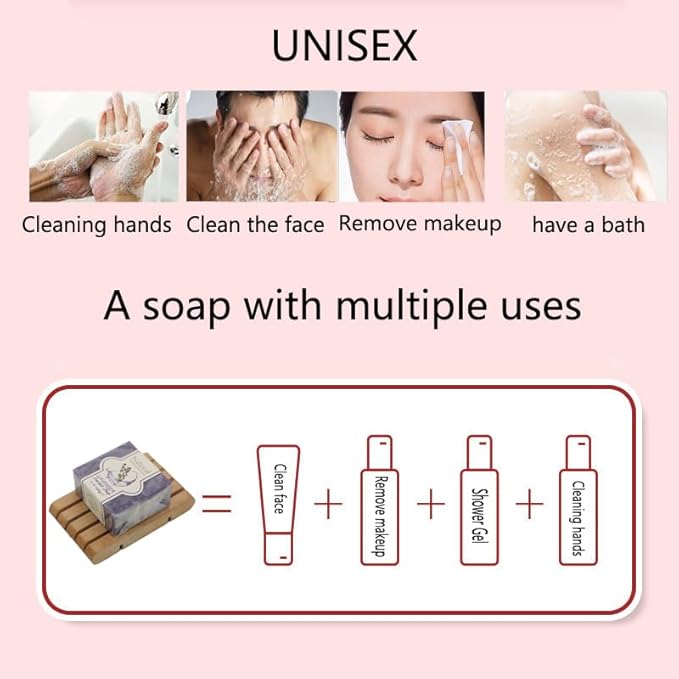 5 PCS Lavender Oils Soap Bar for Face & Body,Moisturizing,Softer Skin,Natural Handmade,Hypoallergenic Beauty Bar Sensitive Skin With Gentle Cleanser,Men & Women