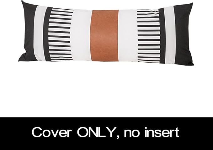 Long Body Lumbar Decorative Pillow Cover 14x36 Rectangle Boho Accent Cushion Case for Bed Couch Bench Faux Leather Pillowcase, Black (Cover ONLY, Pack of 1)