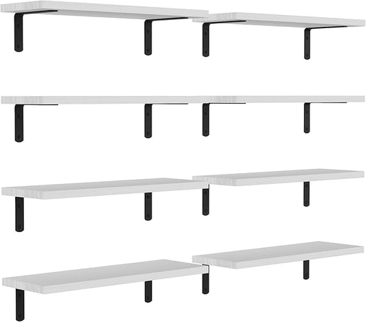Floating Shelves, 8 Sets Wall Shelves, Wooden Floating Shelves for Bedroom Wall Décor, Wall Mounted Floating Bathroom Shelf for Storage, Floating Book Shelf Living Room – White