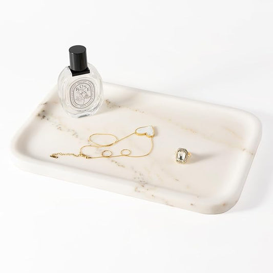 Koville Marble Vanity Tray, 12"x8" Marble Organizer Tray for Countertop Bathroom Kitchen Dresser, Rectangular Decorative Jewelry Dish for Cosmetics Perfume Trinket(Oriental Calacatta)