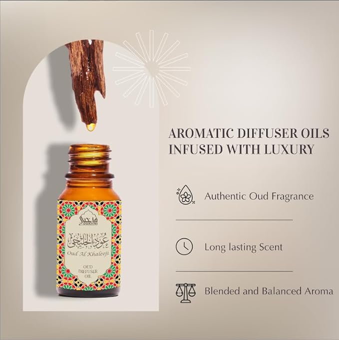 Oud Diffuser Oil, Oud Al Khaleeji by Dukhni | 3 x 10ml Arabic Oil for Diffuser & humidifier | 100% Pure Halal, Oudh Essential Oil Blend | Relax with Home Aromatherapy, for Relaxation and Massage