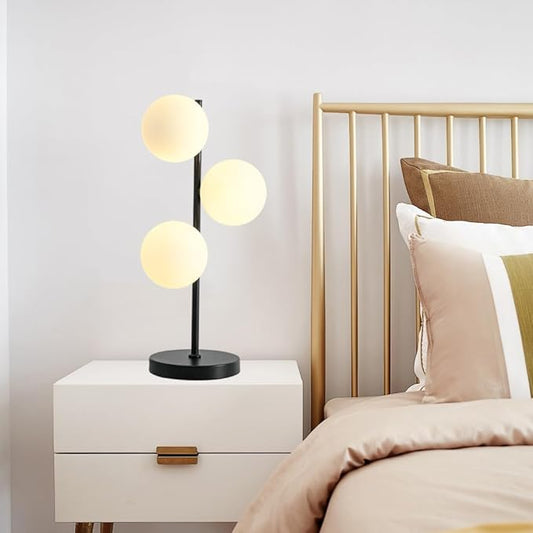 Black Globe Table Lamp Modern 3-Light Desk Light with Milk White Glass Shade Modern Nightstand Lamp for Bedroom Bedside End Table,G9 Bulb(Not Included)