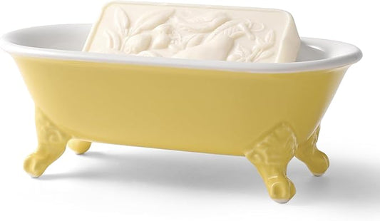 6.5" Ceramic Mini Decorative Clawfoot Bathtub Bar Soap Dish, Kitchen Sponge Holder and Shower Tray for Bathroom, 1 Pack(Yellow)
