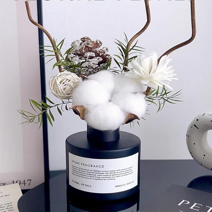 Reed Diffuser Set with Dried Flowers, 3.38fl.oz Fragrance Diffuser with Sticks, Scented Sticks Aroma Diffuser, Home & Office Décor for Air Fresheners, Bathroom (Osmanthus Longjing)