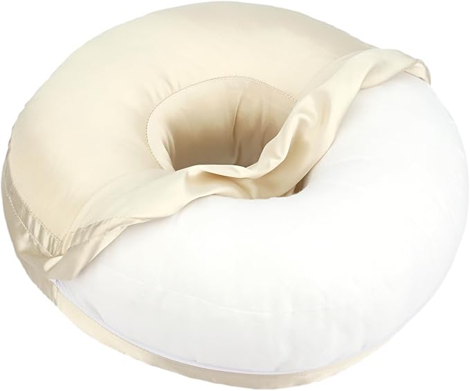 Silky Ear Piercing Pillows with Holes Removable Pillowcase Washable Donut Pillow for Ear Pain Side Sleeping Cartilage CNH Pressure Sore Tinnitus Headphones Relief Guard Protector Champagne