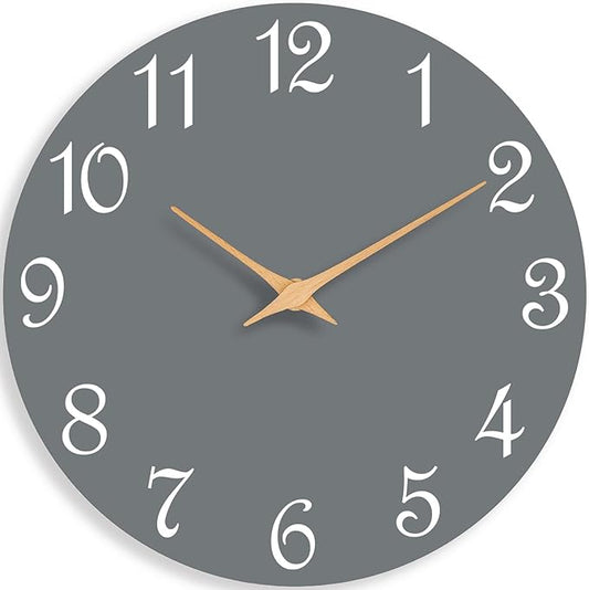 Wall Clock, 10 Inch Modern Wall Clocks Battery Operated, Silent Non Ticking Clock Decorative for Kitchen, Living Room, Bathroom, Office, Bedroom(Gray)