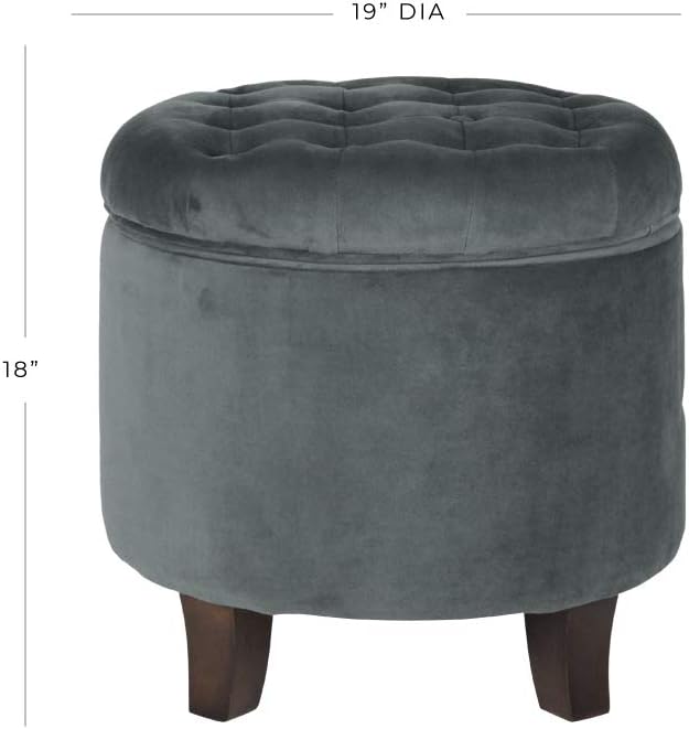 Homepop Home Decor | Upholstered Round Velvet Tufted Foot Rest Ottoman | Ottoman with Storage for Living Room & Bedroom | Decorative Home Furniture, Dark Gray Small