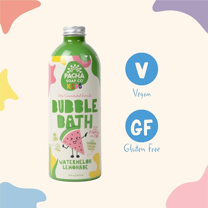 Pacha Soap Co. Kids Bubble Bath, Watermelon Lemonade, 2 Pack - Make Bathtime Fun & Squeaky Clean, Ultra-Concentrated, Foaming, Plant-Based, Vitamin Rich, Non-Toxic, Tear-Free, Recyclable
