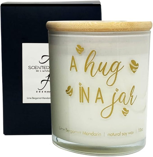 Hug in a Jar Soy Candle for Loved Ones. Uplifting Thoughtful Healing Gift for Best Friends.Ideal Valentine's Day Gift. Birthday Gift for Mom, Dad, Sister, Grandma (Lime, Bergamot & Mandarin)