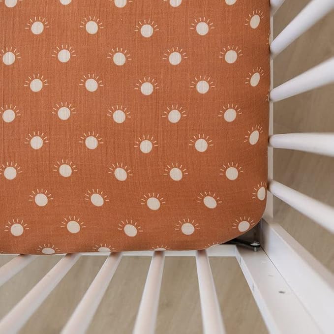 Sunshine Muslin Crib Sheet by Mebie Baby, Soft and Breathable Bed Sheets for Babies, Modern Neutral Bedding for Cribs, Standard Crib Mattress Fitted Sheet, Great for Boy or Girl Room or Nursery