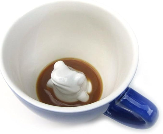 Creature Cups FROG Ceramic Cup (11 Ounce, Cobalt Blue) - Hidden 3D Animal Inside Mug Emerges As You Drink - Holiday, Birthday and Housewarming Drinkware Gift for Coffee & Tea Lovers