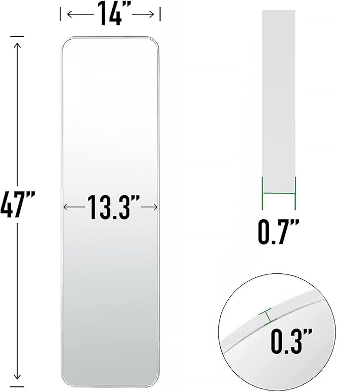 47x14 Mirror Rectangle Full Body Length Door Hanging Wall Mounted Metal Frame Dressing Make-up Mirrors for Entryway Bedroom Bathroom Living Room 47 14 inch Silver