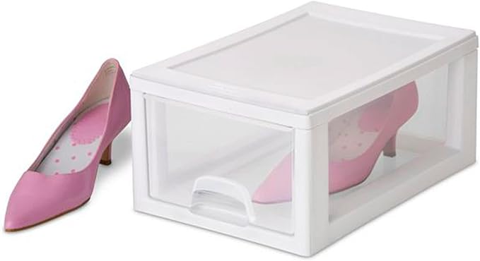 Sterilite 6-Pack 6 Quart Stacking Drawer, Clear Storage Closet Organizer, White Frame - Stackable Modular Plastic Drawers for Clothes, Accessories, Craft Supplies, Shoes or Linens