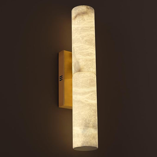 Brass Alabaster Wall Sconces, 20" Natural Marble Wall Sconce, Hardwired Gold Wall Sconces Indoor, Stone Wall Sconce Dimmable, Alabaster Wall Lamp for Living Room, Bathroom, Bedroom, Hallway-Upgraded