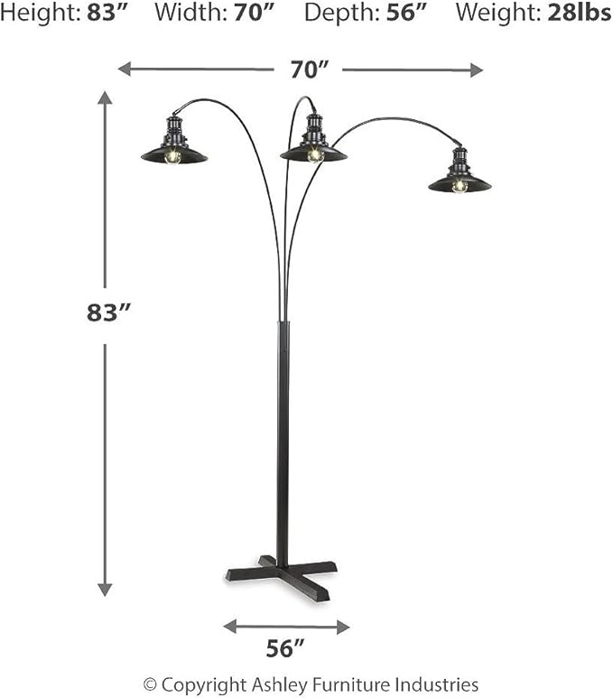Signature Design by Ashley Sheriel Industrial Metal Arc Lamp with Adjustable Neck, Black